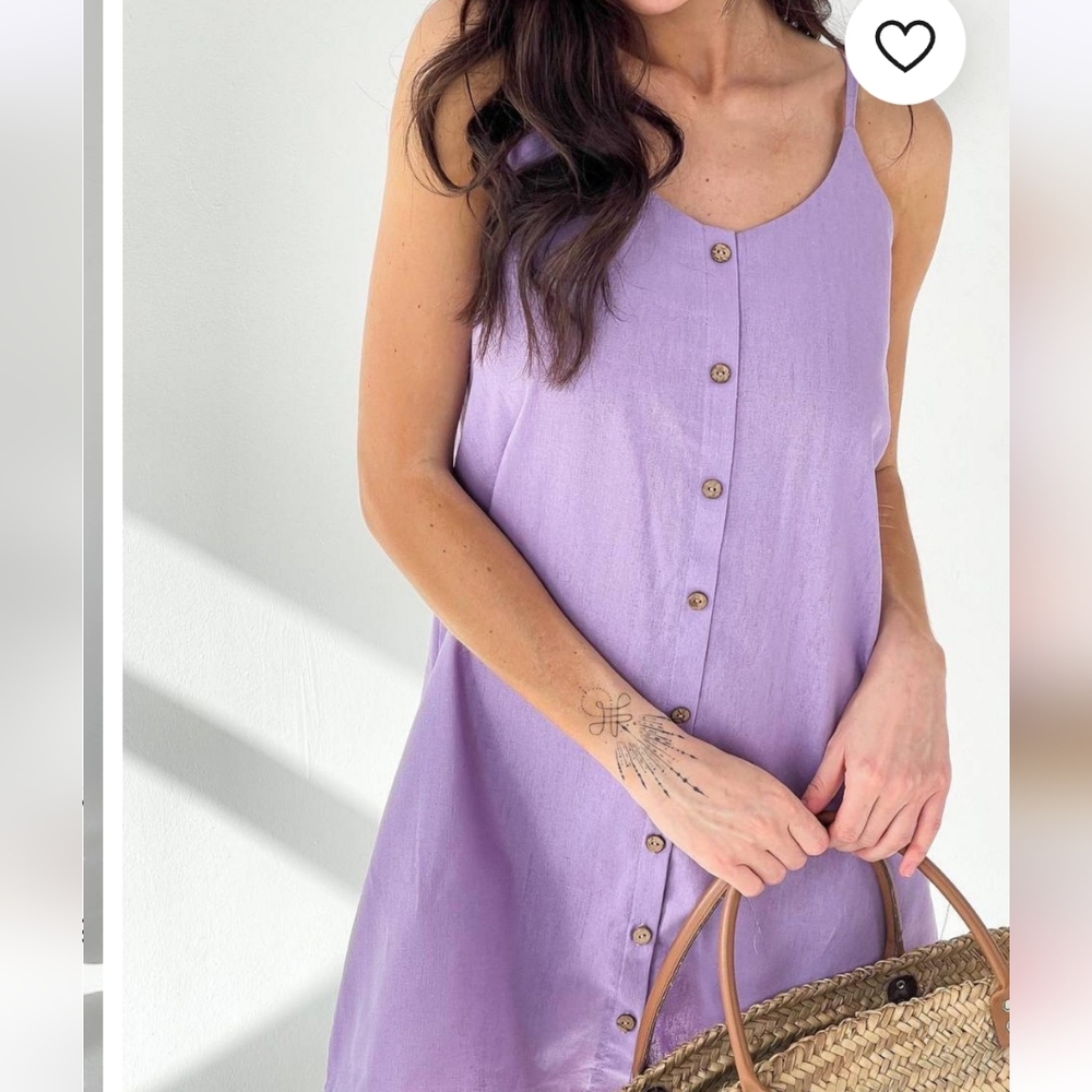 Xrestukom Women's Linen Mini Dress in Lilac, Size Large NIB - Picture 3 of 12
